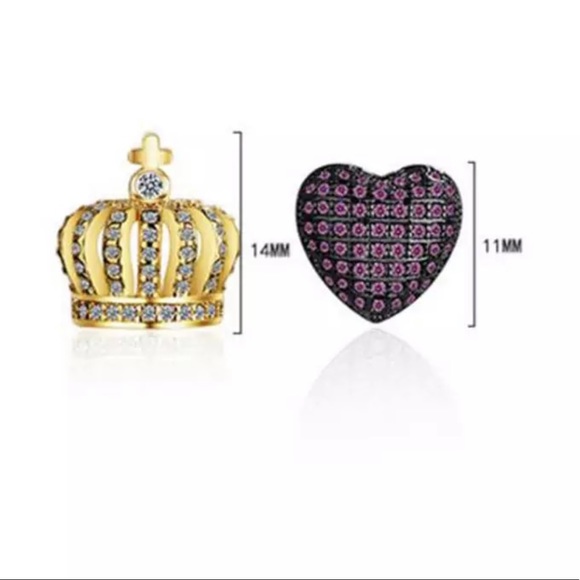 Sterling Silver 925 CZ Crown Heart Earrings - Picture 3 of 3